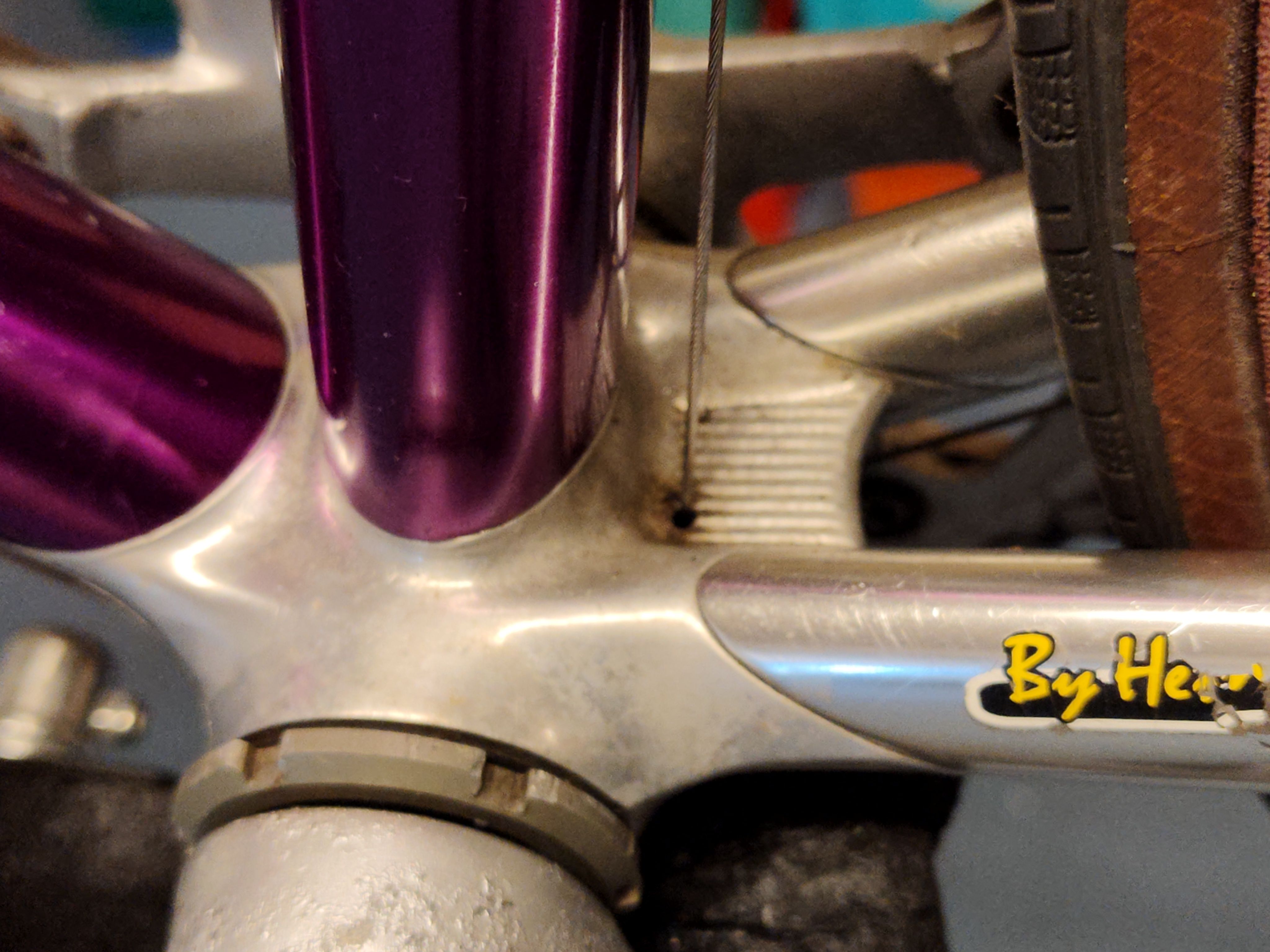 Bottom-bracket junction of a purple Vitus 992