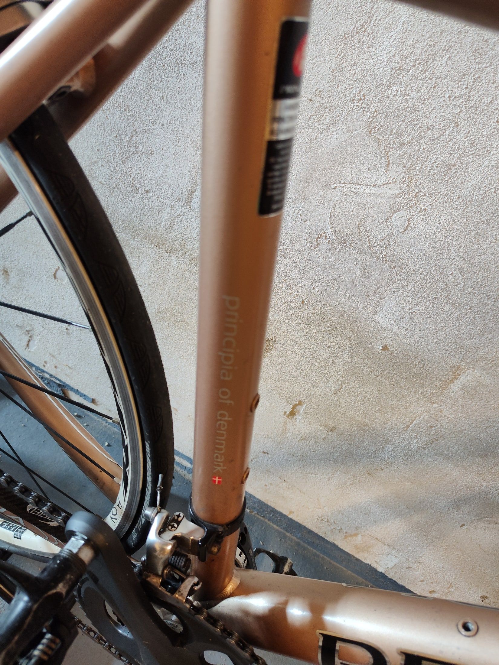 Principia of Denmark lettering on the seat tube