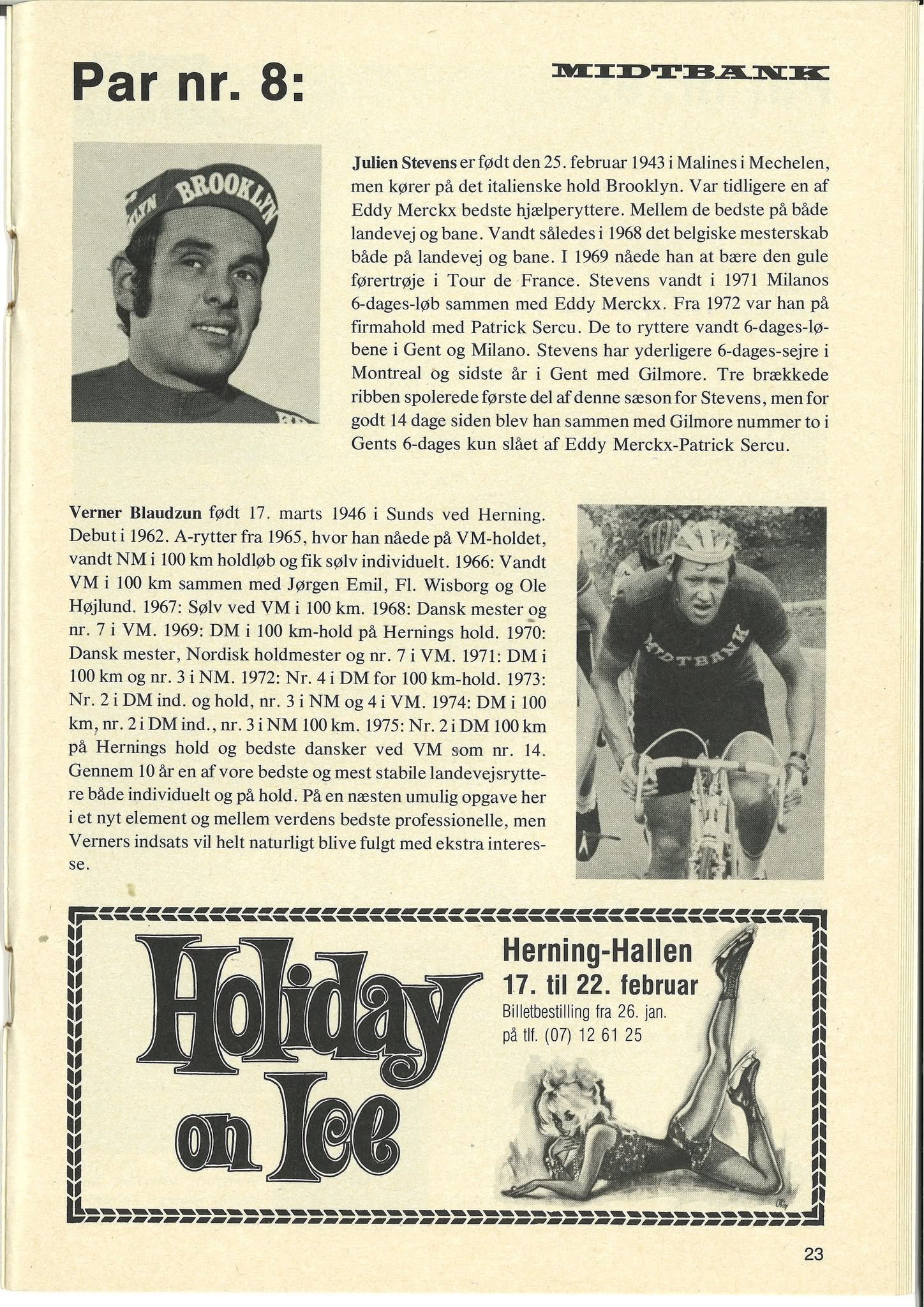 Programme page showing Julien Stevens and Verner Blaudzun as pair number eight