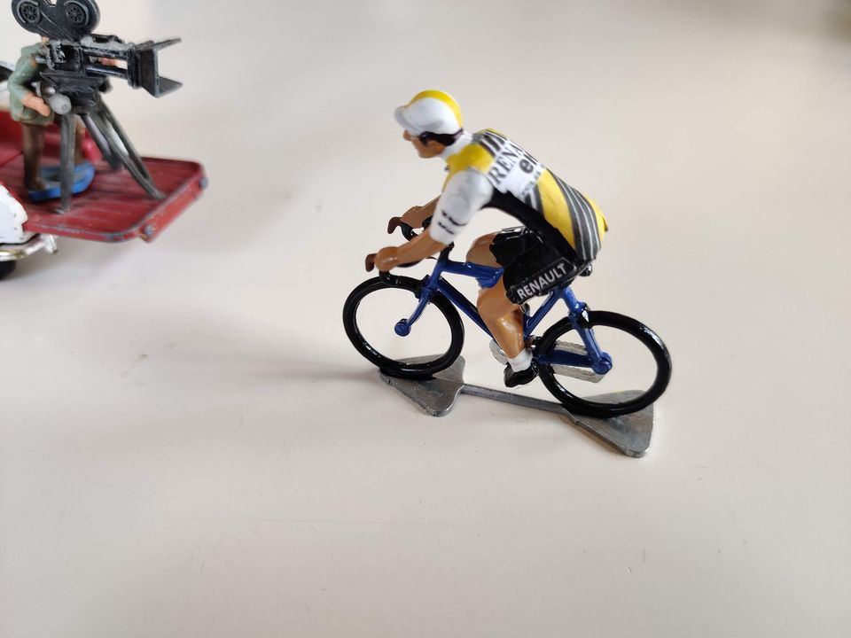 Miniature Renault cyclist on a cast base