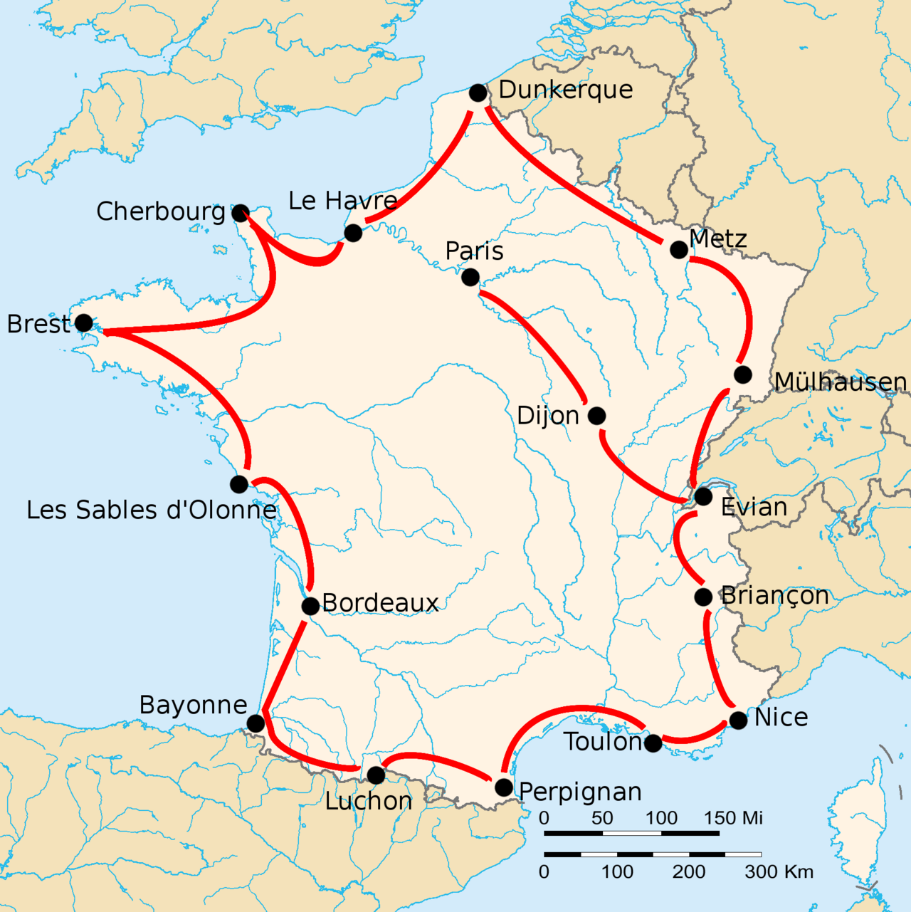 Kort over ruten i Tour de France 1926