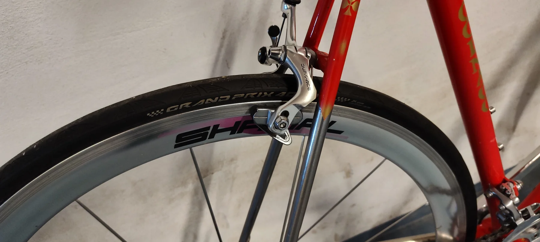 Campagnolo Shamal deep-section rim and Dura-Ace brake
