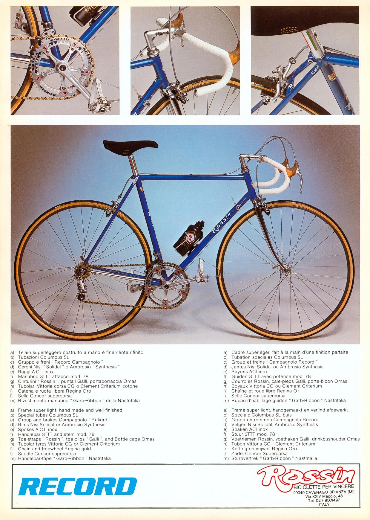 Historical Rossin Record catalogue page with bicycle and specification