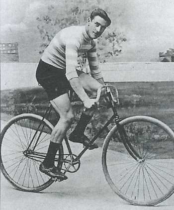 Émile Bouhours on a racing bicycle around 1900
