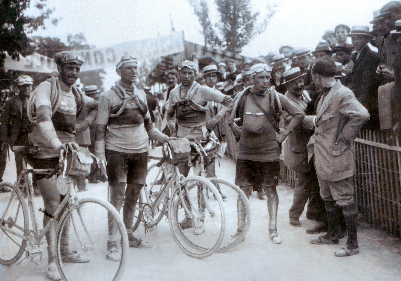 Riders and spectators gathered at a bicycle race