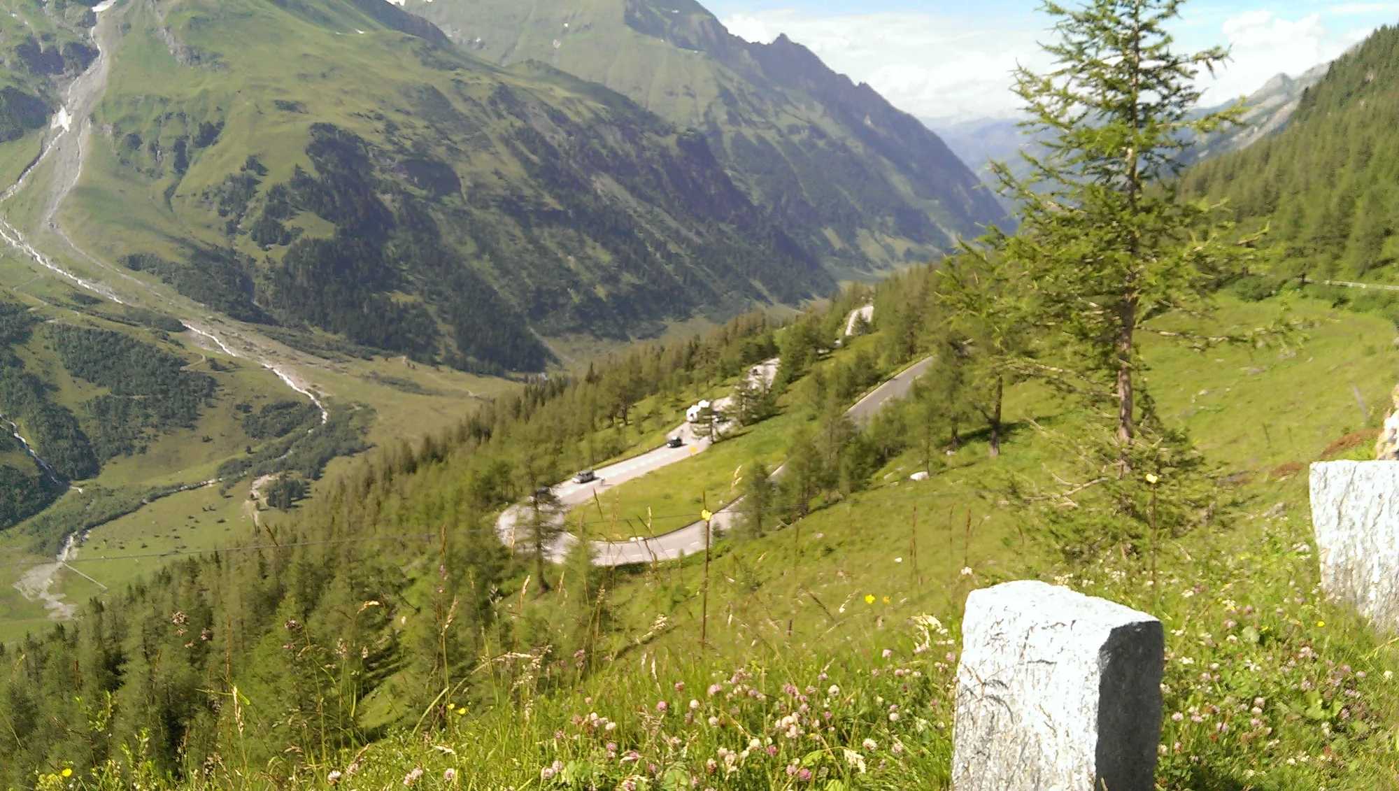 Green Alpine valley with the Großglockner road in the landscape